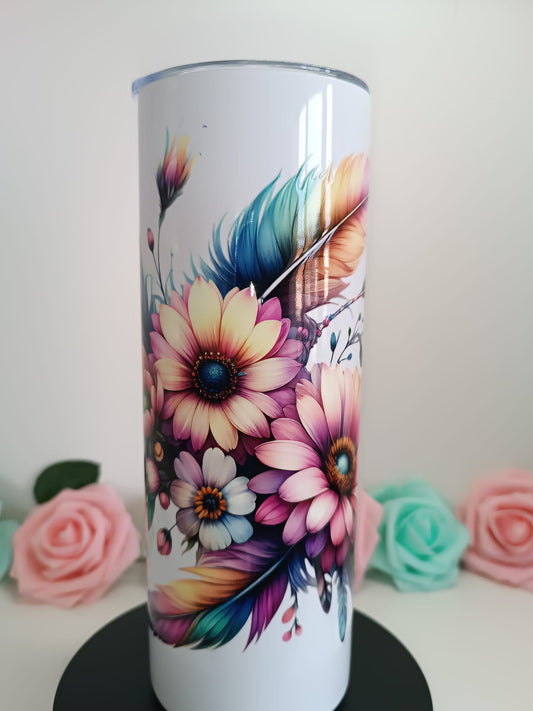 Tumbler isotherme fleurs et plumes