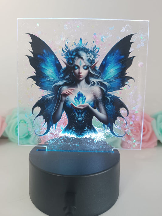 Lampe fée bleu et ses paillettes holographique