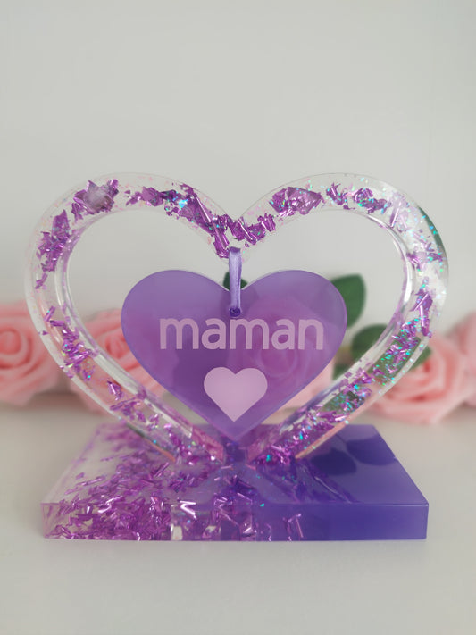 Double cœur sur socle maman
