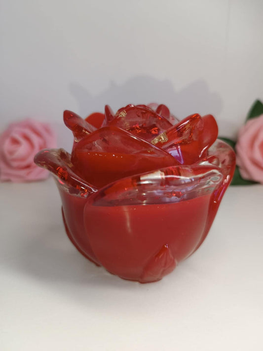 Boîte rose à bijoux rouge et feuilles d'or