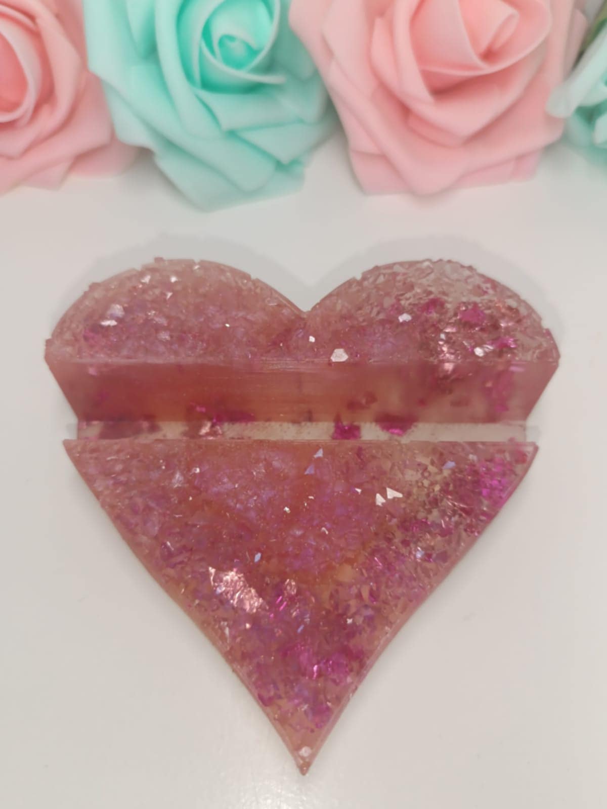 Porte téléphone effet diamant rose et ses feuilles d'or roses