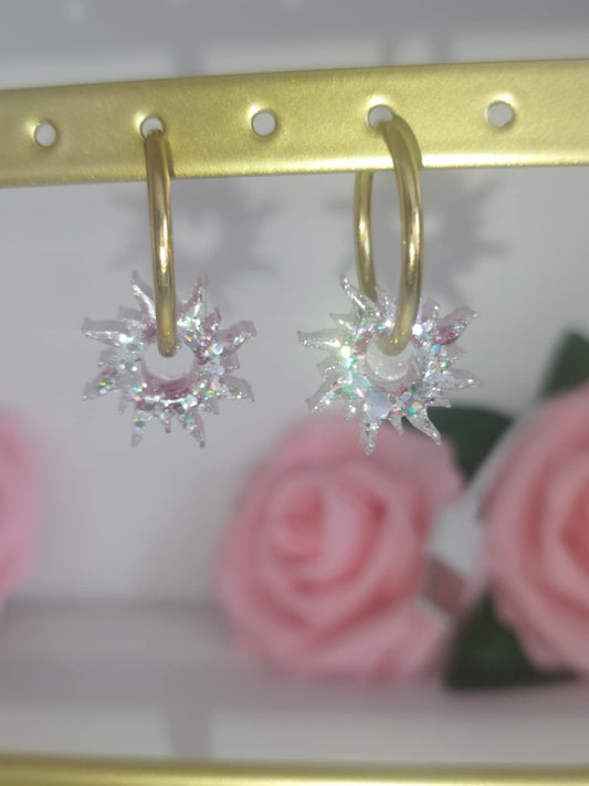 soleil feuilles roses et paillettes