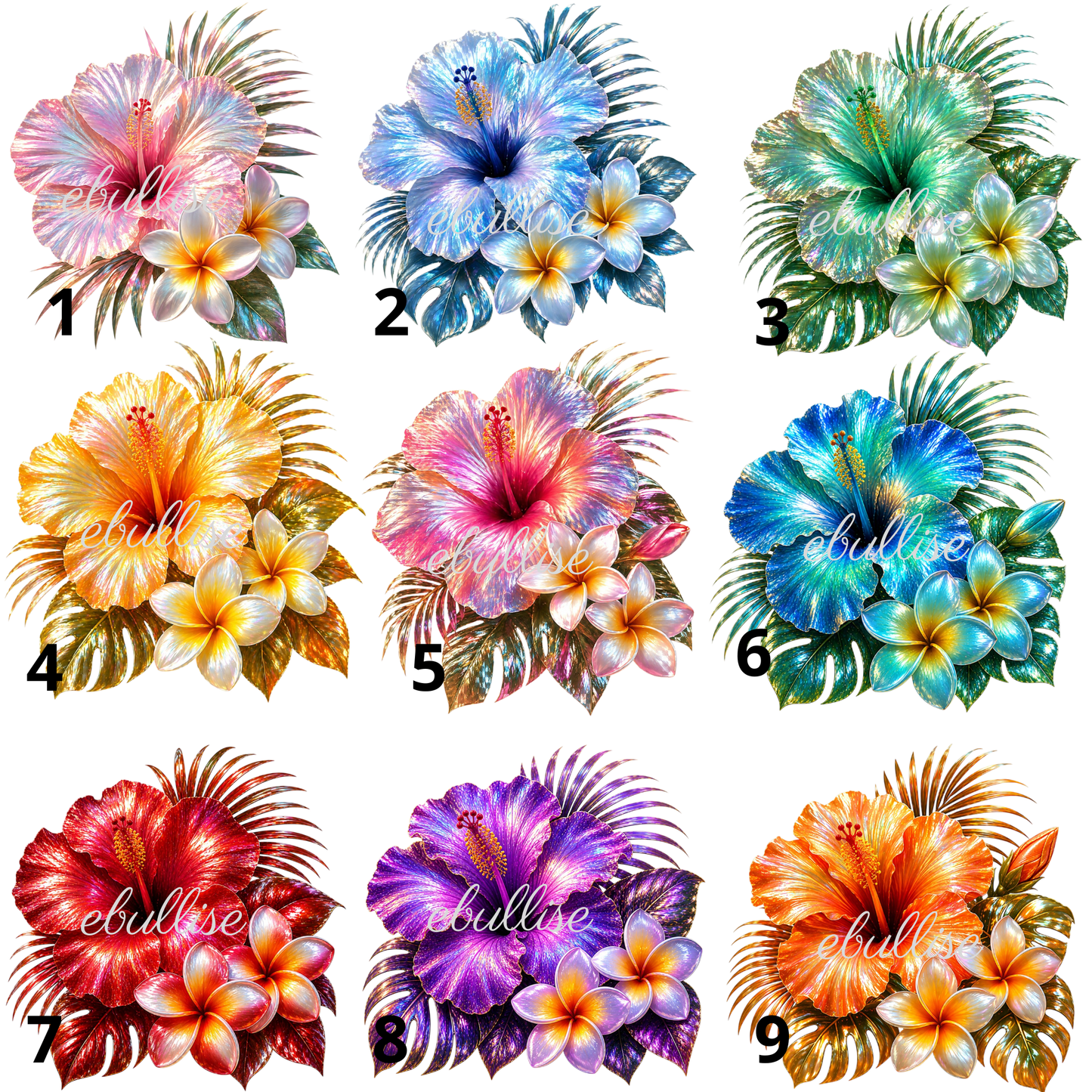 hibiscus et frangipanier irisés