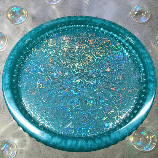 petit plateau rond bulle et ses roses holographiques