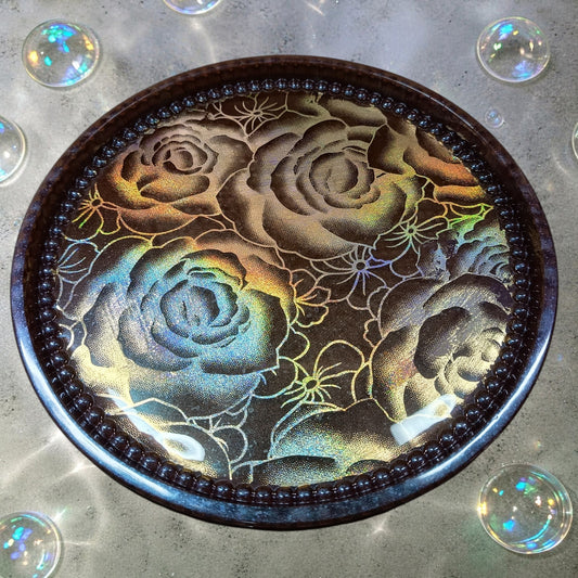 plateau moyen rond bulle et ses fleurs holographiques