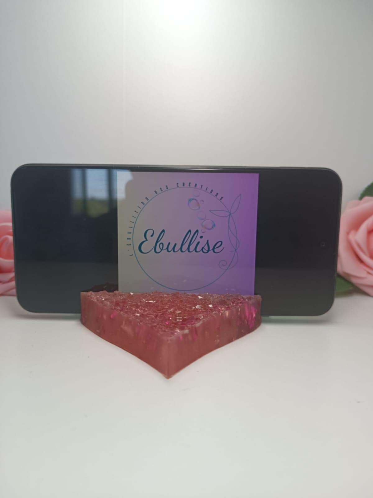 Porte téléphone effet diamant rose et ses feuilles d'or roses